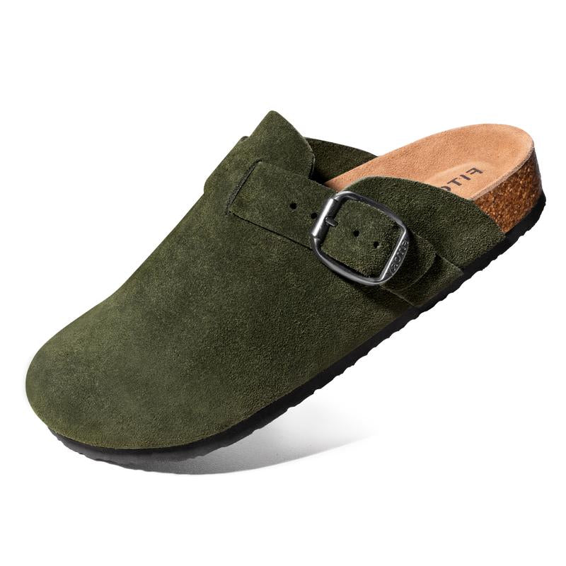FITORY Men’S Clogs, Clogs for Men,Men’S Potato Shoes,Round Headed Cork Retro Clogs, Fashion Suede Leather Shoes with Adjustable Straps, Outdoor Shoes with Arch Support, Size 7-14