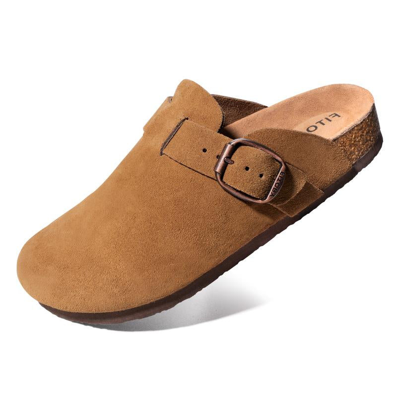 FITORY Men’S Clogs, Clogs for Men,Men’S Potato Shoes,Round Headed Cork Retro Clogs, Fashion Suede Leather Shoes with Adjustable Straps, Outdoor Shoes with Arch Support, Size 7-14