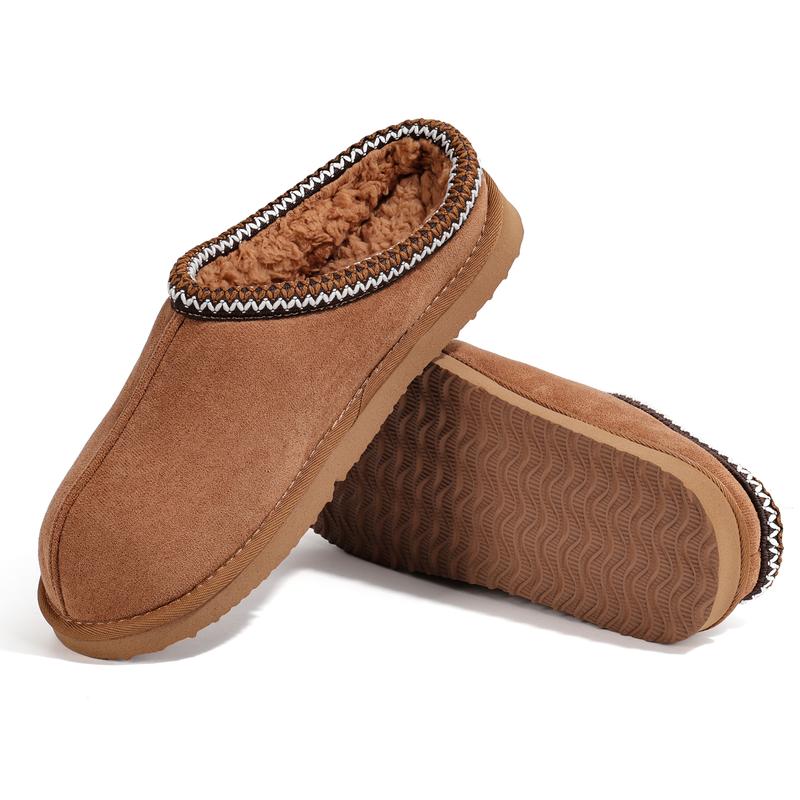 OOW Men'S Fuzzy Suede Leather Slippers Winter Warm Memory Foam Non-Slip Outsole Indoor Outdoor House Shoes Chestnut Classic Decor