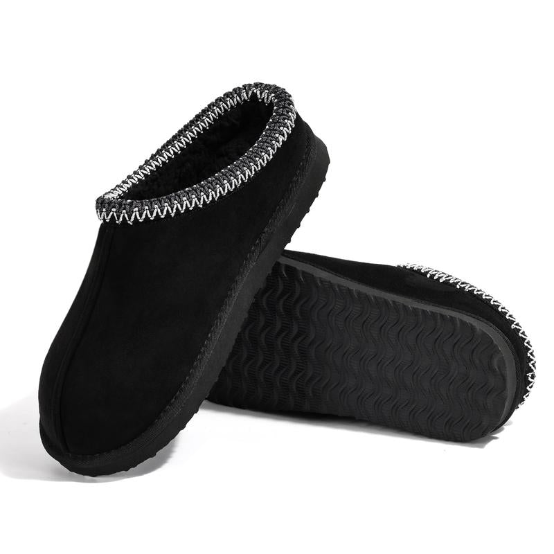 OOW Men'S Fuzzy Suede Leather Slippers Winter Warm Memory Foam Non-Slip Outsole Indoor Outdoor House Shoes Chestnut Classic Decor