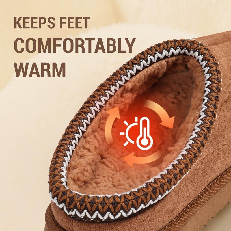 OOW Men'S Fuzzy Suede Leather Slippers Winter Warm Memory Foam Non-Slip Outsole Indoor Outdoor House Shoes Chestnut Classic Decor