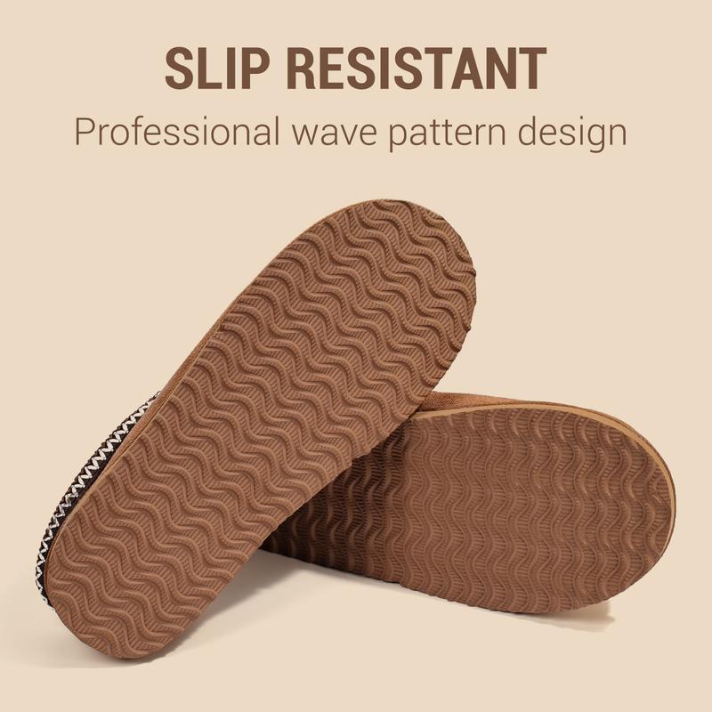 OOW Men'S Fuzzy Suede Leather Slippers Winter Warm Memory Foam Non-Slip Outsole Indoor Outdoor House Shoes Chestnut Classic Decor