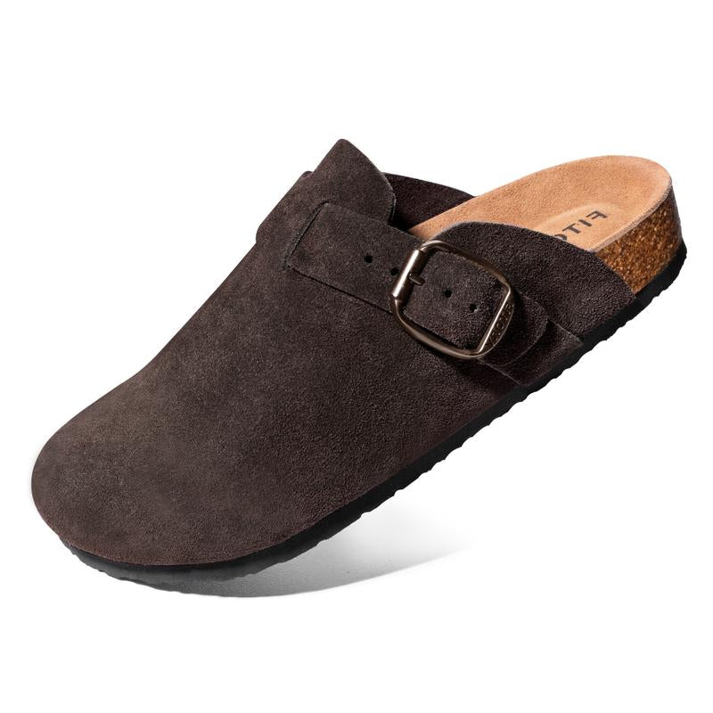 FITORY Men’S Clogs, Clogs for Men,Men’S Potato Shoes,Round Headed Cork Retro Clogs, Fashion Suede Leather Shoes with Adjustable Straps, Outdoor Shoes with Arch Support, Size 7-14