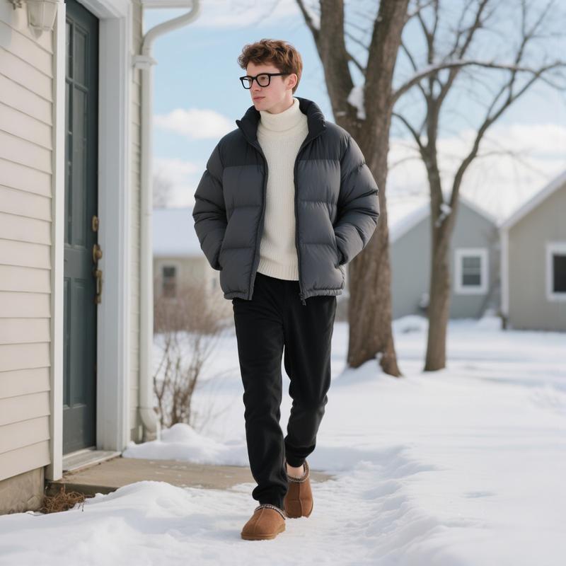 OOW Men'S Fuzzy Suede Leather Slippers Winter Warm Memory Foam Non-Slip Outsole Indoor Outdoor House Shoes Chestnut Classic Decor