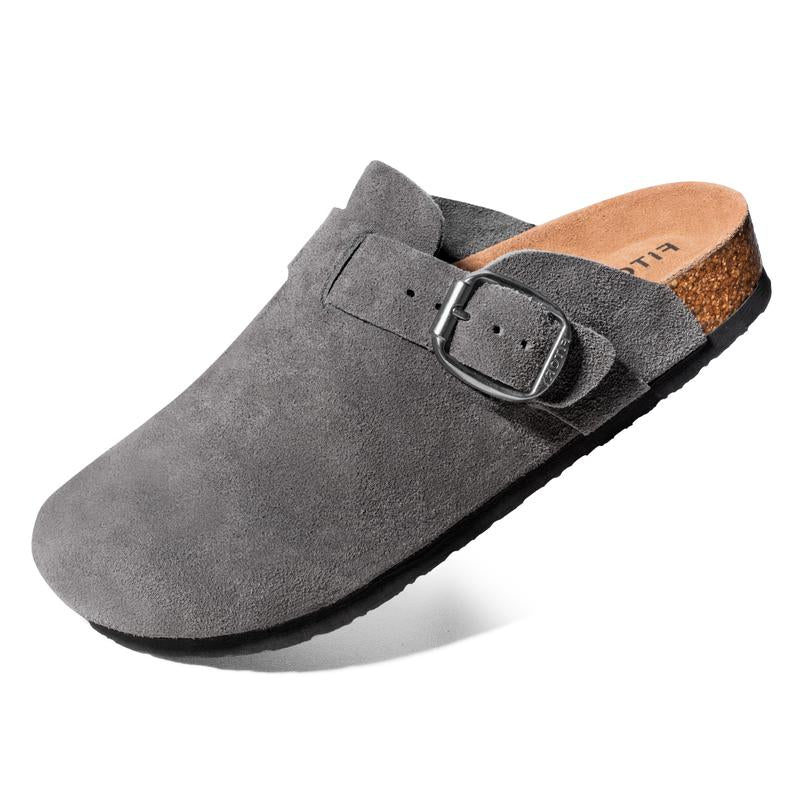 FITORY Men’S Clogs, Clogs for Men,Men’S Potato Shoes,Round Headed Cork Retro Clogs, Fashion Suede Leather Shoes with Adjustable Straps, Outdoor Shoes with Arch Support, Size 7-14